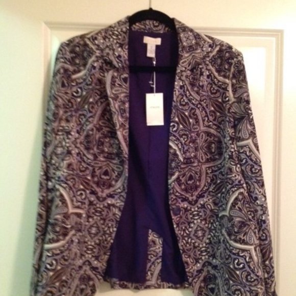 CHICO'S PURPLE AND GREY PAISLEY JACKET - SIZE 2 - Picture 3 of 6